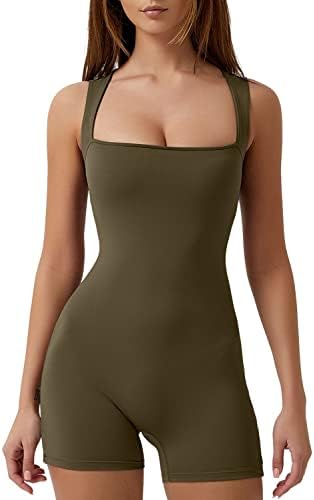 Square Neck Sleeveless Short Bodysuit Seamless Slim